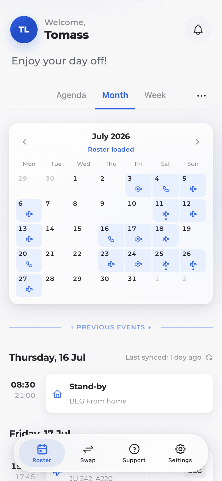 Forward Galley crew roster app